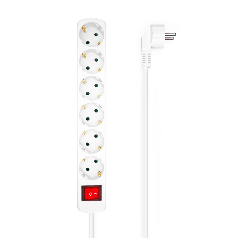 Regleta Aisens Base 6 Tomas Interruptor Cable 3x1.5mm2 1.4M Blanco — imagen 1