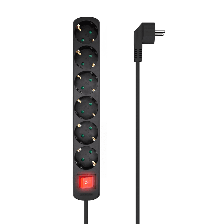 Regleta Aisens Base 6 Tomas Interruptor Cable 3x1.5mm2 1.4M Negro — imagen 1