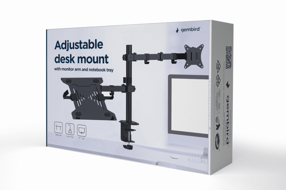 Soporte Gembird MA-DA-03 Ajustable Brazo Monitor Bandeja Portátil — imagen 1