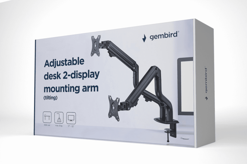 Soporte Gembird MA-DA2-02 Escritorio Ajustable 2 Pantallas 17-32 — imagen 1