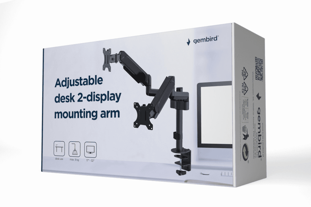 Soporte Gembird MA-DA2P-01 Escritorio Ajustable 2 Pantallas 17-32 — imagen 1