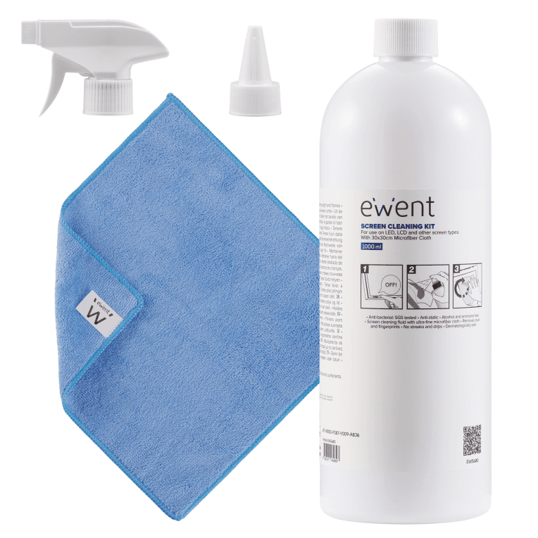 Spray Ewent Limpieza Pantallas 1000ml con Paño Microfibra — imagen 1