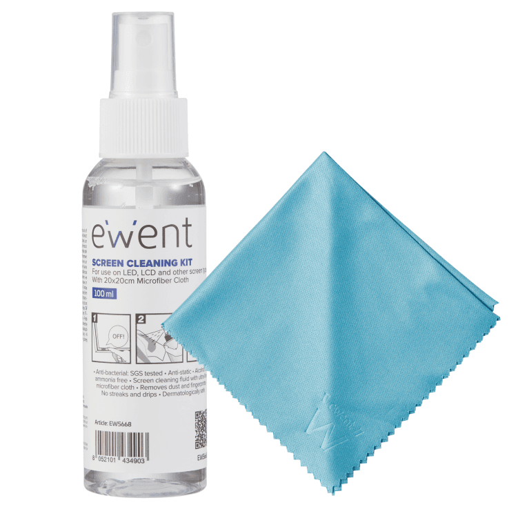 Spray Ewent Limpieza Pantallas 100ml con Paño Microfibra — imagen 1