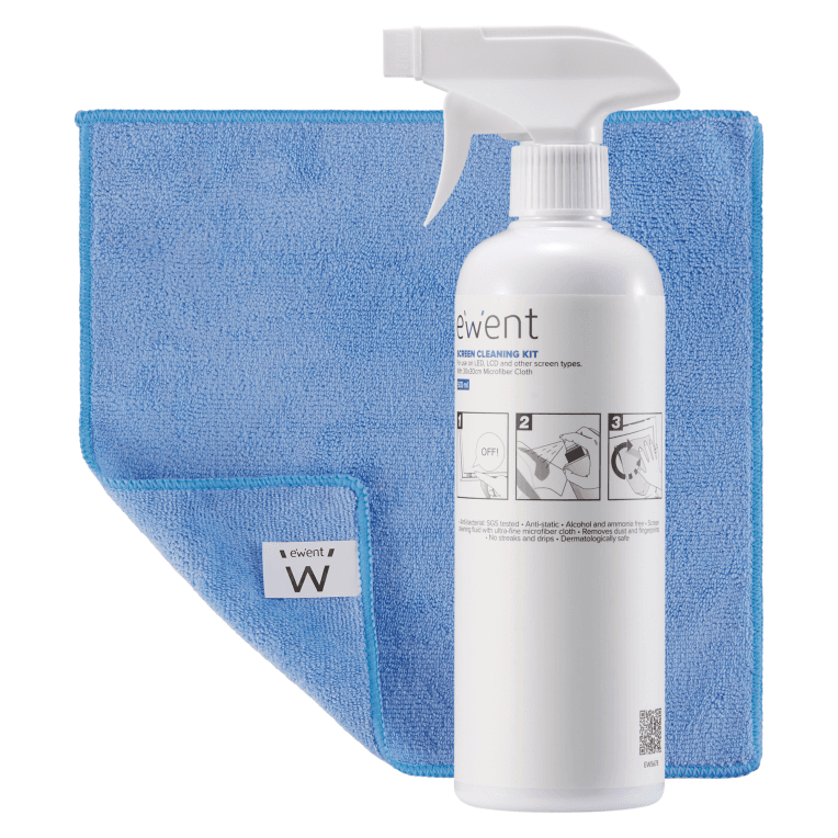 Spray Ewent Limpieza Pantallas 500ml con Paño Microfibra — imagen 1