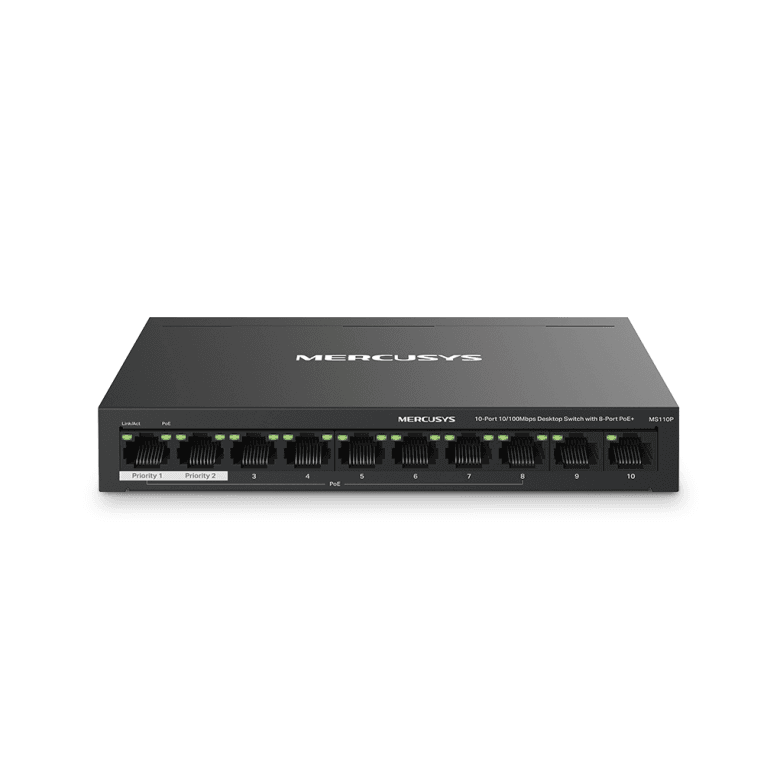Switch Mercusys MS110P 10 Puertos 10/100Mbps Y 8 Puertos PoE+