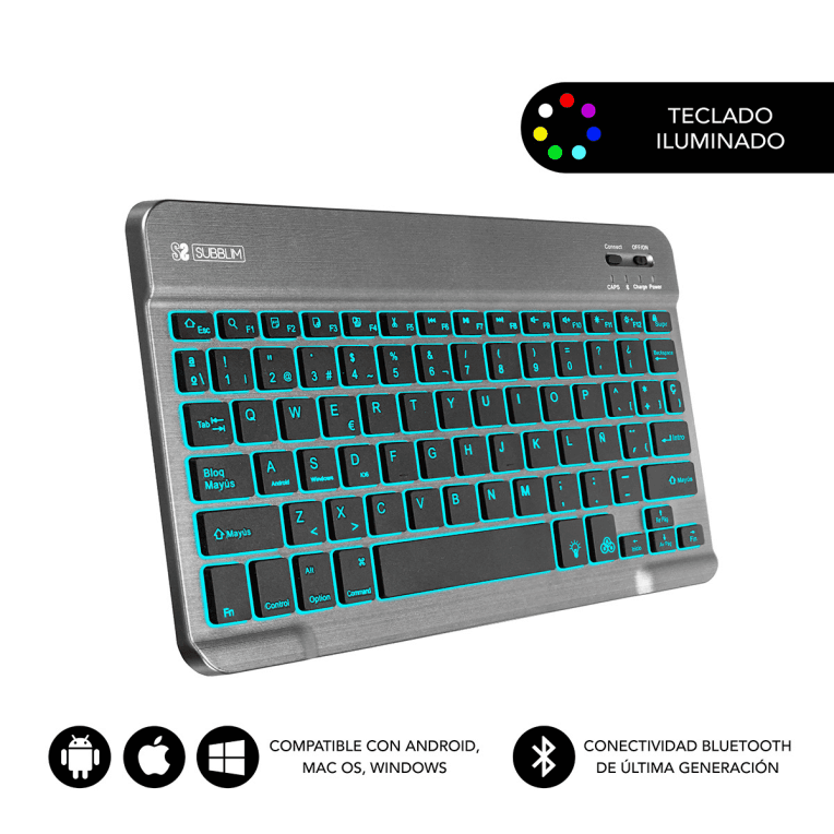 Teclado Subblim Smart Backlit Bluetooth Retroiluminado Gris