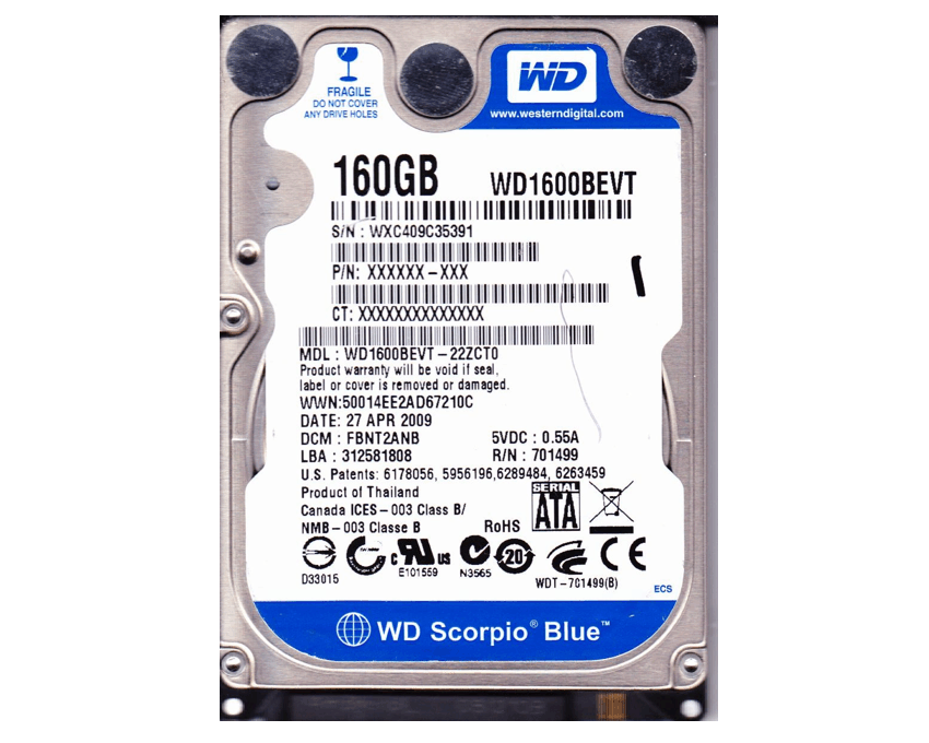 Disco Duro Digital Scorpio Blue 160GB 2.5 WD1600BVPT | QuickHard